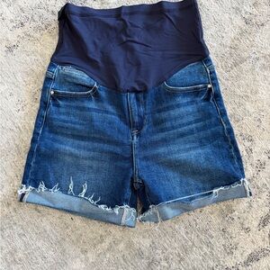Pink Blush Maternity Dark Blue Denim Shorts with Navy Panel